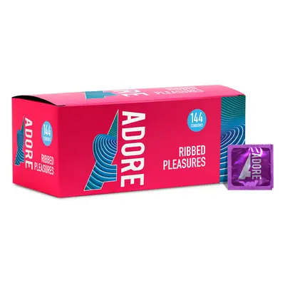 Adore Ribbed Pleasures Condoms - 144 Pack Multipack - Regular Fit