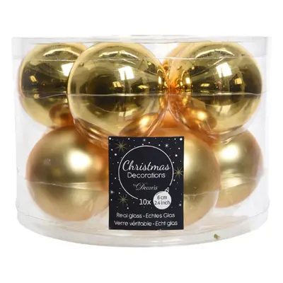 Decoris Gold Christmas Baubles Glass - 10 pcs