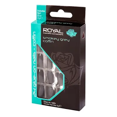 Royal Artificial Nail Smokey Grey Coffin - 24 PCS.