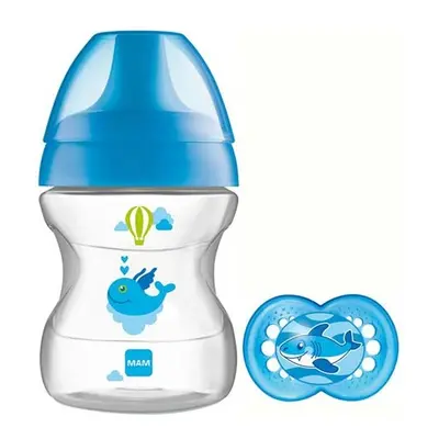 MAM 190ml Baby bottle m. Pacifier - Learn Thaw Drink Cup 6+ Month. - Blue