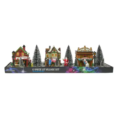 Festive Lit Christmas Village Set - 17 pcs