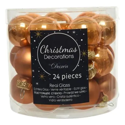 Decoris Mini Christmas Baubles Glass Amber - 24 pcs