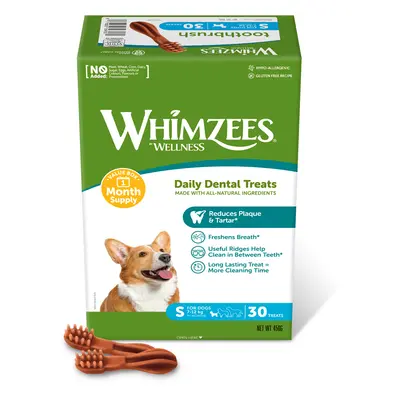 Whimzees by Wellness Monthly Toothbrush Box - Size S: for small dogs (450g, 30 Snacks)