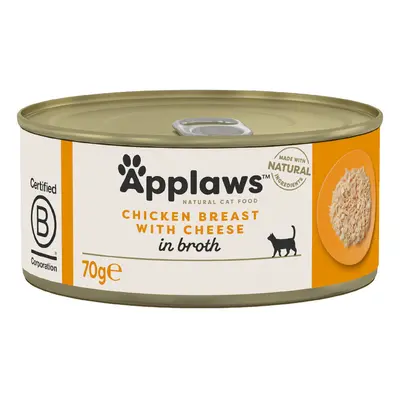 Applaws Adult Cat Cans Chicken in Broth 70g - Chicken Breast with Cheese (24 x 70g)