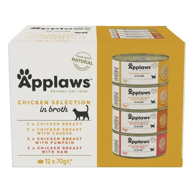 Applaws Adult Cat Cans Chicken in Broth 70g - Chicken Selection (12 x 70g)