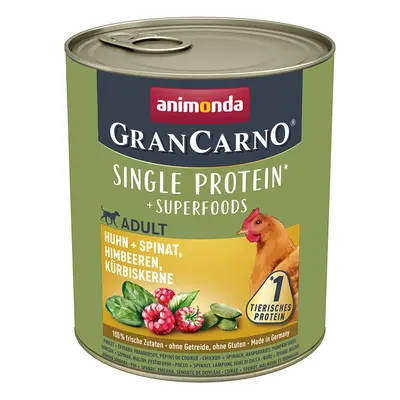 Animonda GranCarno Superfoods Adult 6 x 800g - Chicken, Spinach, Raspberries & Pumpkin Seeds