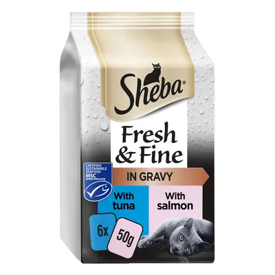 Sheba Fresh & Fine in Gravy Mini Pouches Saver Pack 12 x 50g - Salmon & Tuna in Gravy