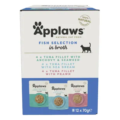 Applaws Adult Mixed Pack Cat Pouches in Broth 70g - Fish Selection (12 x 70g)