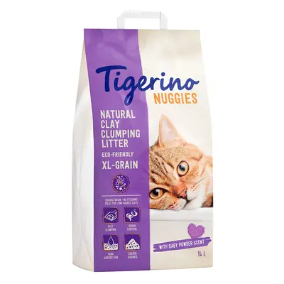 Tigerino Nuggies Cat Litter XL-Grain – Baby Powder Scent - Economy Pack: 2 x 14l