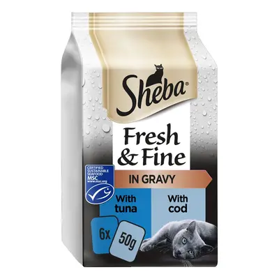 Sheba Fresh & Fine in Gravy Mini Pouches Saver Pack 12 x 50g - Fish Collection in Gravy