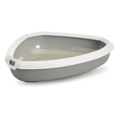 Savic Rincon Corner Litter Tray with Border - Grey/White