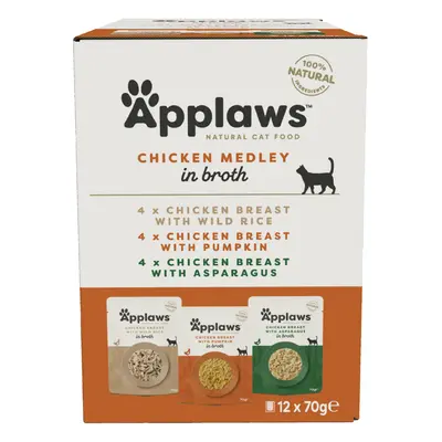 Applaws Adult Mixed Pack Cat Pouches in Broth 70g - Chicken Selection (12 x 70g)