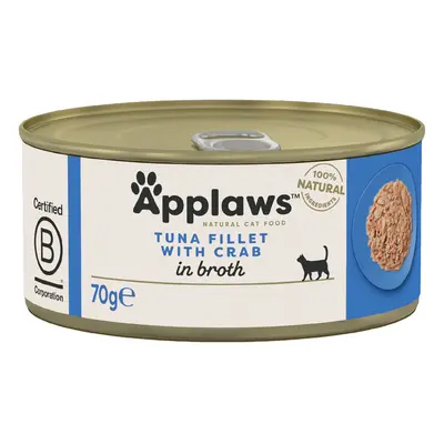 Applaws Adult Cat Cans Tuna/Fish in Broth 70g - Tuna Fillet with Crab (24 x 70g)