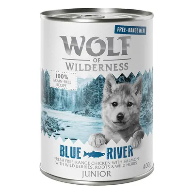 Wolf of Wilderness Junior "Free-Range" 6 x 400g - Junior Blue River - Free-Range Chicken & Salmo