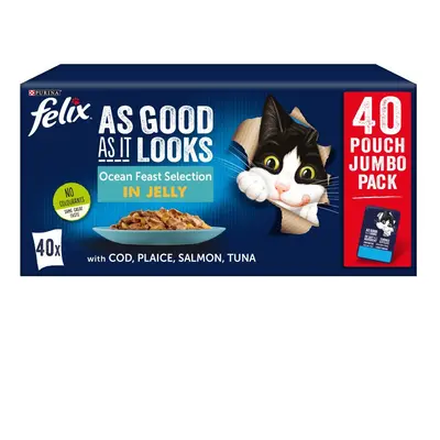 Felix As Good As It Looks Jumbo Pack 80 x 100g - Ocean Feast Selection in Jelly (2 x 40 x 100g)