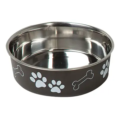 Karlie Stainless Steel Bowl with Paw Motif - Black - 2.2l, 23cm diameter