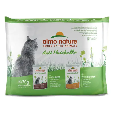 Almo Nature Holistic Anti-Hairball Pouches 70g - Mixed Pack: 2 Varieties (6 x 70g)