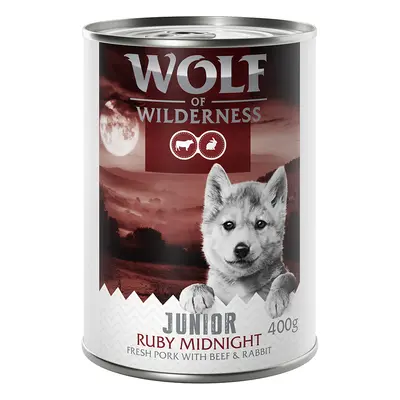 12 x 400g Wolf of Wilderness Wet Dog Food - 10 + 2 Free! * - Junior "Red Meat" Ruby Midnight (12