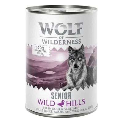 12 x 400g Wolf of Wilderness Wet Dog Food - 10 + 2 Free! * - Senior Wild Hills - Duck & Veal (12