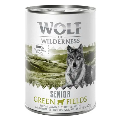 12 x 400g Wolf of Wilderness Wet Dog Food - 10 + 2 Free! * - Senior Green Fields - Lamb & Chicke