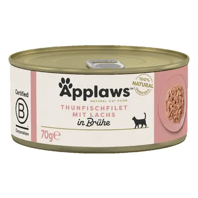 Applaws Adult Cat Cans Tuna/Fish in Broth 70g - Tuna Fillet with Salmon (6 x 70g)