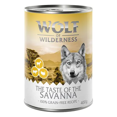 12 x 400g Wolf of Wilderness Wet Dog Food - 10 + 2 Free! * - Adult The Taste of the Savanna - Tu