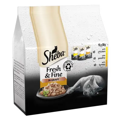 Sheba Fresh & Fine in Gravy Mini Pouches 15 x 50g - Poultry Collection in Gravy