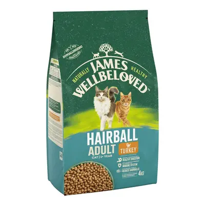 James Wellbeloved Adult Cat Hairball Hypoallergenic Turkey & Rice - Economy Pack: 2 x 4kg