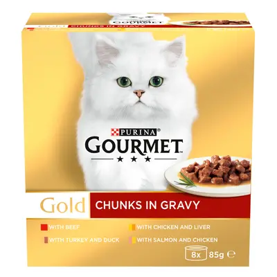 96 x 85g Gourmet Gold Wet Cat Food - 20% Off! * - Beef, Turkey & Duck, Chicken & Liver, Salmon &