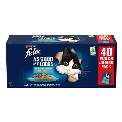 Felix As Good As It Looks Jumbo Pack 40 x 85g - Ocean Feasts Selection in Jelly