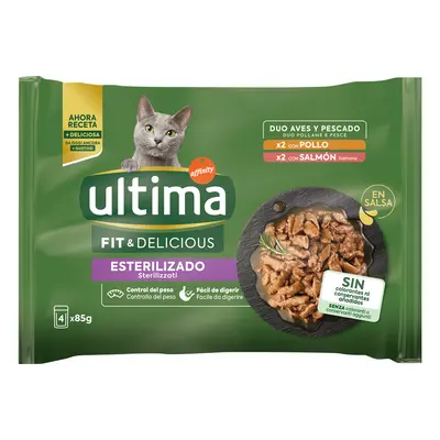 96 x 85g Ultima Sterilised Wet Cat Food - 86 + 10 Free! * - Chicken & Salmon (96 x 85g)