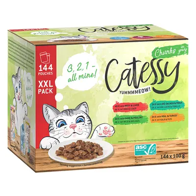 Catessy Pouches XXL Saver Pack 144 x 100g - Chunks in Gravy (4 Varieties)