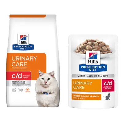 8kg Hill's Prescription Diet Dry Cat Food + 12 x 85g Wet food Free! * - c/d Stress Urinary Care 