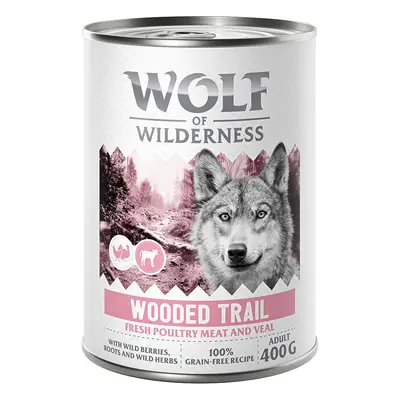 6 x 400g Wolf of Wilderness Wet Dog Food - 5 + 1 Free! * - Adult ''Expedition'' Wooded Trails - 