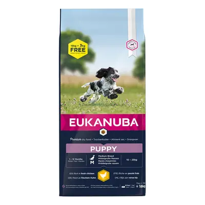 18kg Eukanuba Dry Dog Food- 15kg + 3kg Free! * - Puppy Medium Breed - Chicken (18kg)