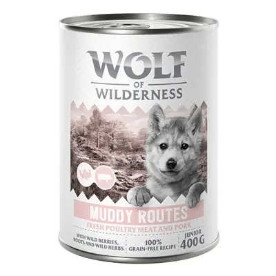 6 x 400g Wolf of Wilderness Wet Dog Food - 5 + 1 Free! * - Junior "Expedition" Muddy Routes - Po