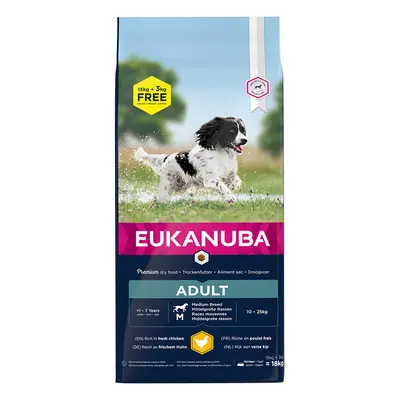 18kg Eukanuba Dry Dog Food- 15kg + 3kg Free! * - Adult Medium Breed - Chicken (18kg)