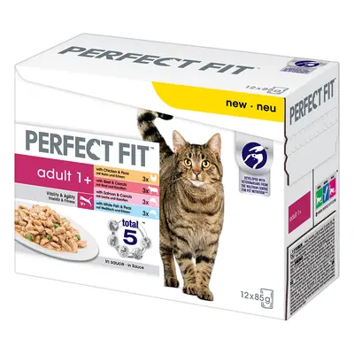 24 x 85g Perfect Fit Wet Cat Food - 20 + 4 Free! * - Adult 1+ Pouches – Meat & Fish in Sauce (24