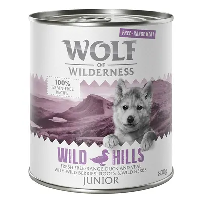 Wolf of Wilderness Junior "Free-Range" Saver Pack 24 x 800g - Wild Hills - Free-Range Duck & Fre