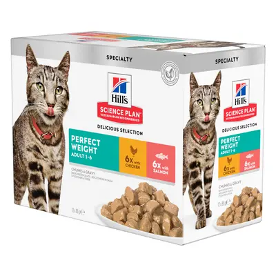 12 x 85g Hill's Science Plan Wet Cat Food - 9 + 3 Free! * - Adult Perfect Weight (12 x 85g)