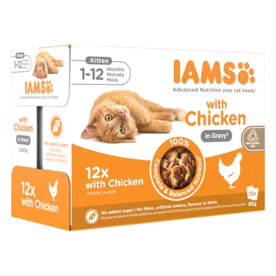 48 x 85g IAMS Cat food wet pouches - 36 + 12 Free! * - Kitten Chicken in Gravy (48 x 85g)