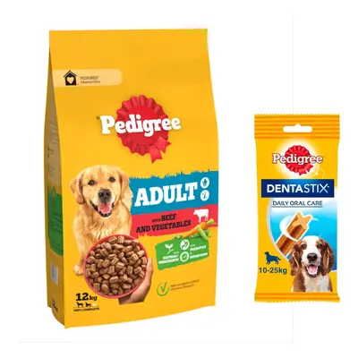 12kg Pedigree Dry Dog Food + Daily Oral Care Dog Treats - Special Bundle! * - Adult Beef & Veget