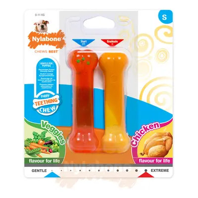 Set of 2 dog toys Nylabone Puppy Extreme Chew - Chicken and Moderate Chew Veggies Flavour S