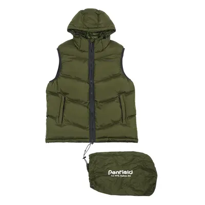 Quilted hooded vest with angle Penfield Hudson script quilt ripstop