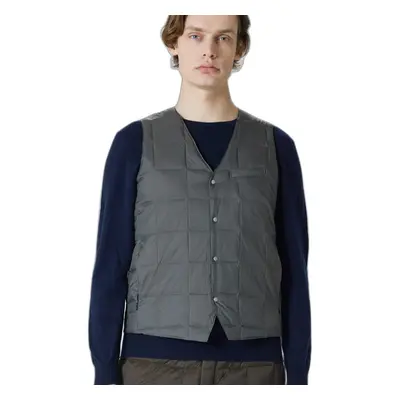 Sleeveless v-neck basic button-Puffer Jacket Taion