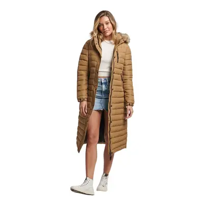 Long and lightHooded Puffer Jacket with fake fur for women Superdry