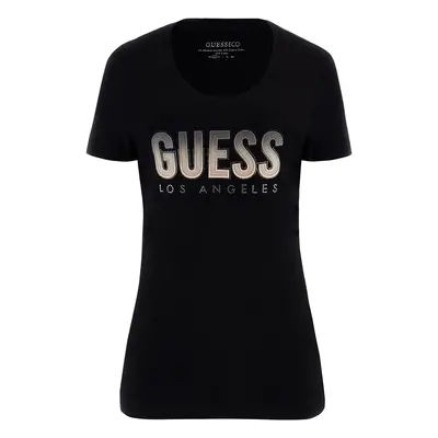 Women's round neck T-shirt with gradient glitter logo Guess