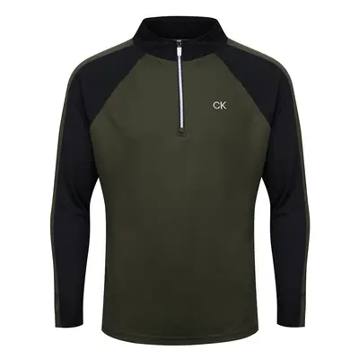 CALVIN KLEIN DRIVE 1/2 ZIP GOLF PULLOVER - OLIVE / BLACK - S