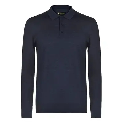 ISLAND GREEN SUPERSOFT FINE KNIT BUTTON NECK GOLF JUMPER - NAVY - M