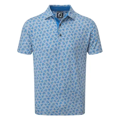 FOOTJOY SHADOW PALM PRINT PIQUE GOLF POLO SHIRT 88376 - BLUE - S